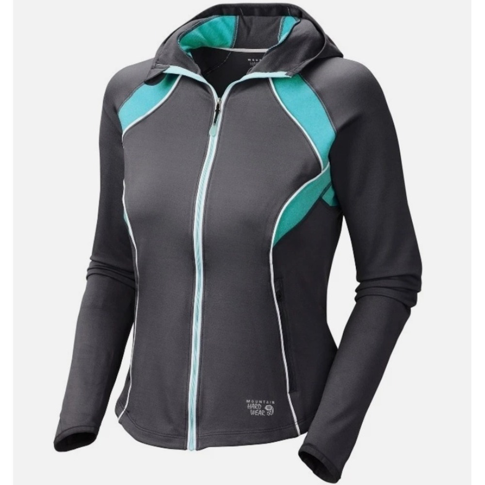 Mountain Hardwear Super Power Hoodie Jacket Womens Size Small Gray Teal Full Zip